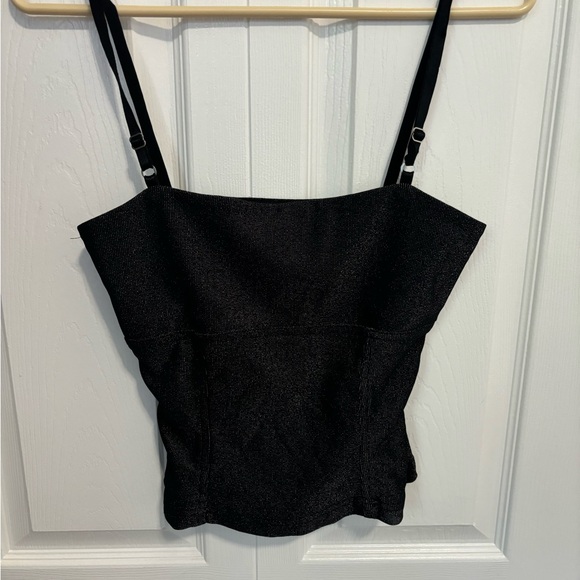Y2K ribbed black shimmer crop tank - Picture 2 of 4